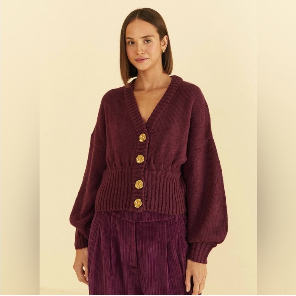 Farm Rio Bubble Knit Cardigan in Burgundy Women’s Large - Picture 11 of 11